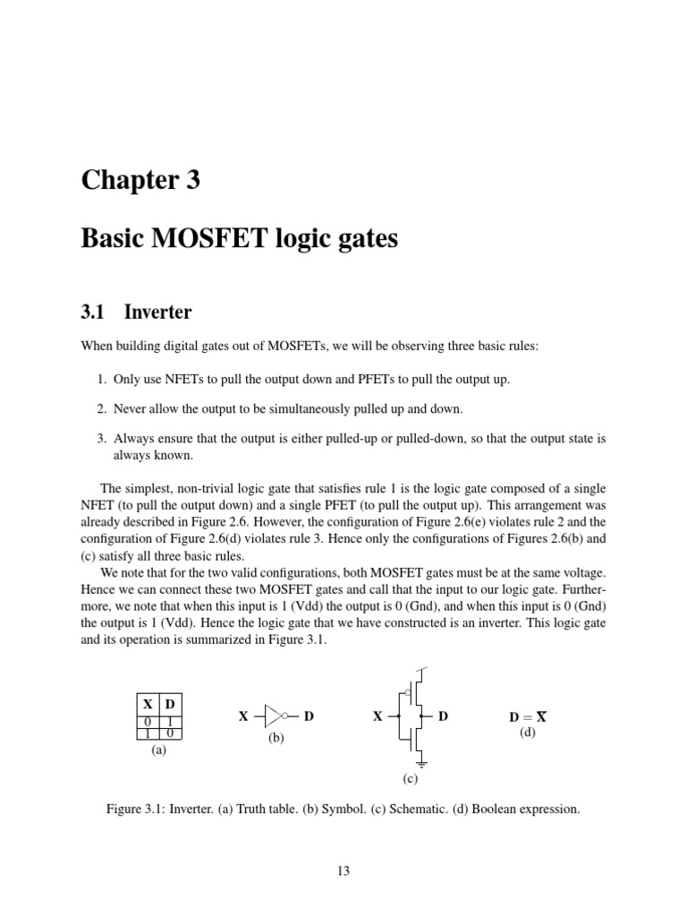 Basic MOSFET Logic Gates: 3.1 Inverter | PDF | Logic Gate | Field ...