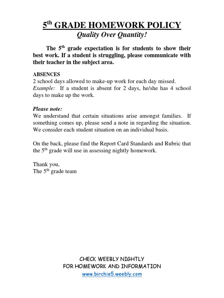 5th Grade - Homework Policy | PDF
