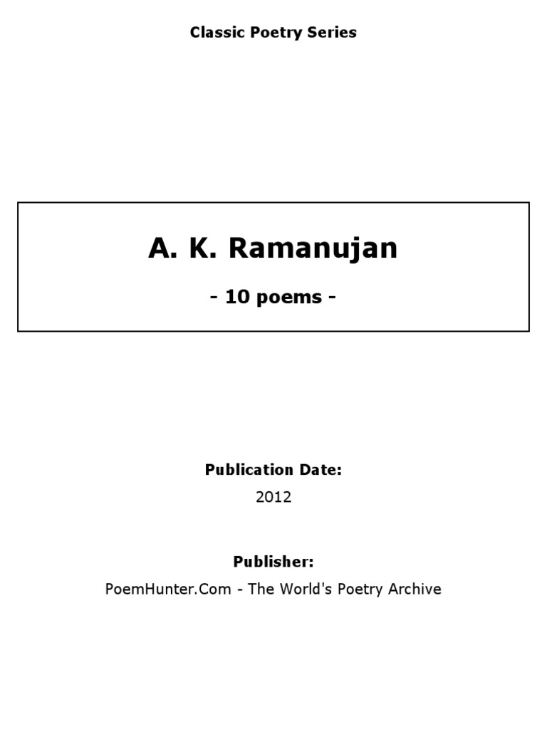 A.K. Ramanujan Classic Poetry Collection | PDF | Poetry