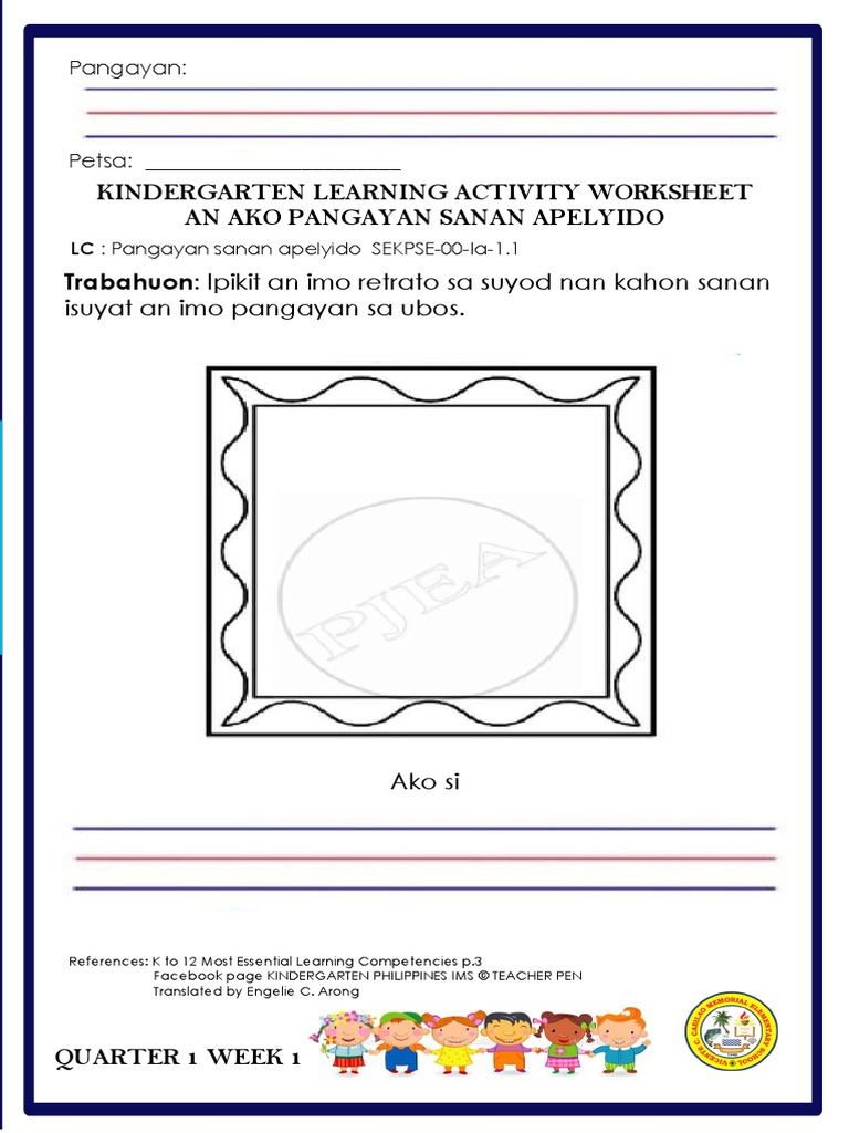 Kinder Worksheets Melc Based Week 1 PDF