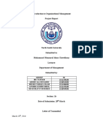 Introduction To Organizational Management Project Report: March 28, 2016