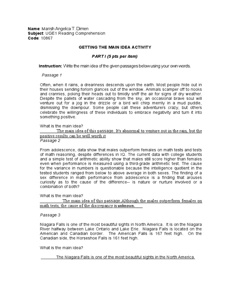 Main Ideas and Topic Sentences Guide | PDF | Intelligence Quotient ...