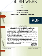 Class: 4 Sigma DATE: 9/11/2020 Topic: Unit 8 Amazing Animals