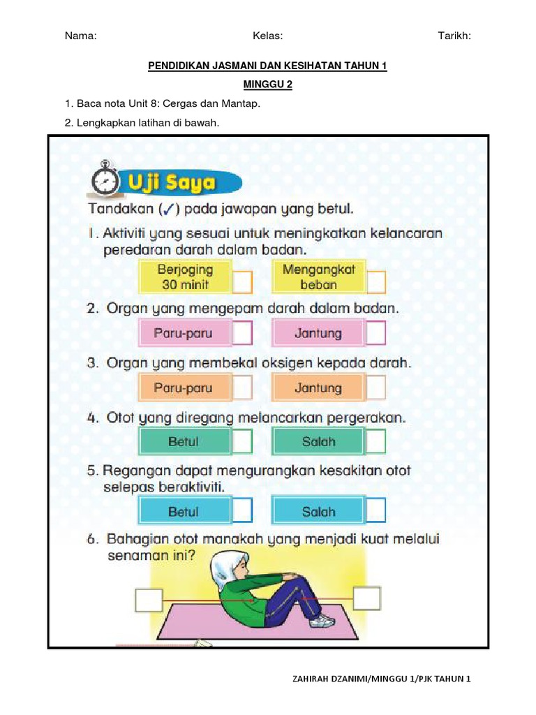 Pendidikan Jasmani Dan Kesihatan Tahun 1 Minggu 2 Pdf