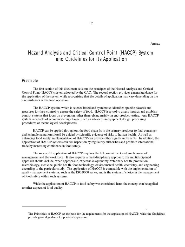 HACCP Principles and Application Guide | PDF | Hazard Analysis And ...