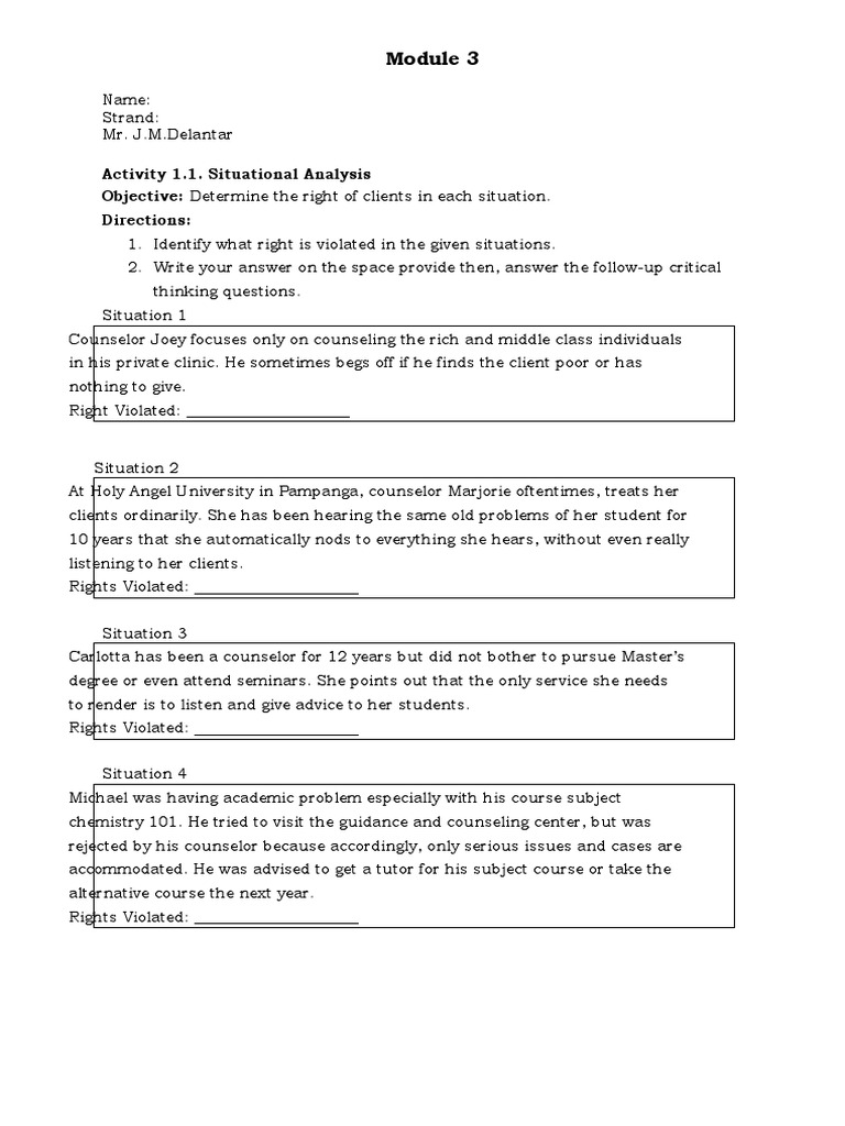 Situational Analysis of Counseling Rights | PDF | School Counselor ...