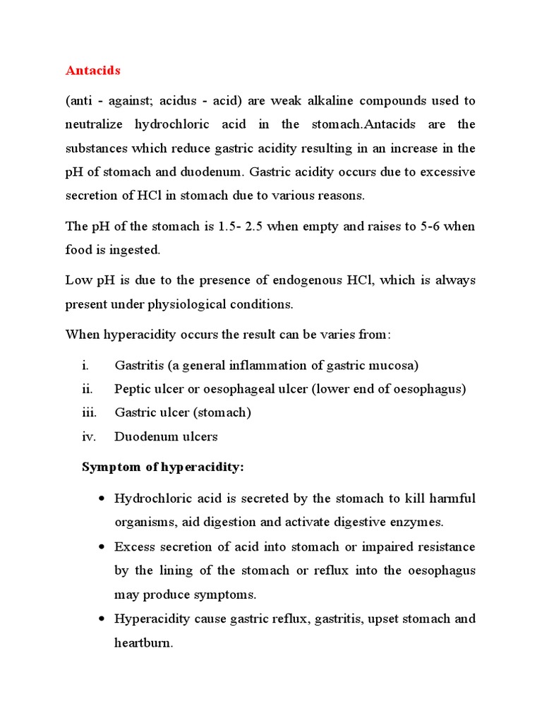 Antacids Symptom of Hyperacidity PDF