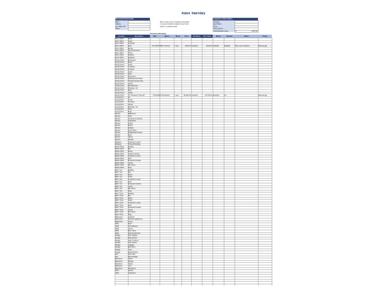Home Inventory: Personal Information Insurance Information | PDF ...