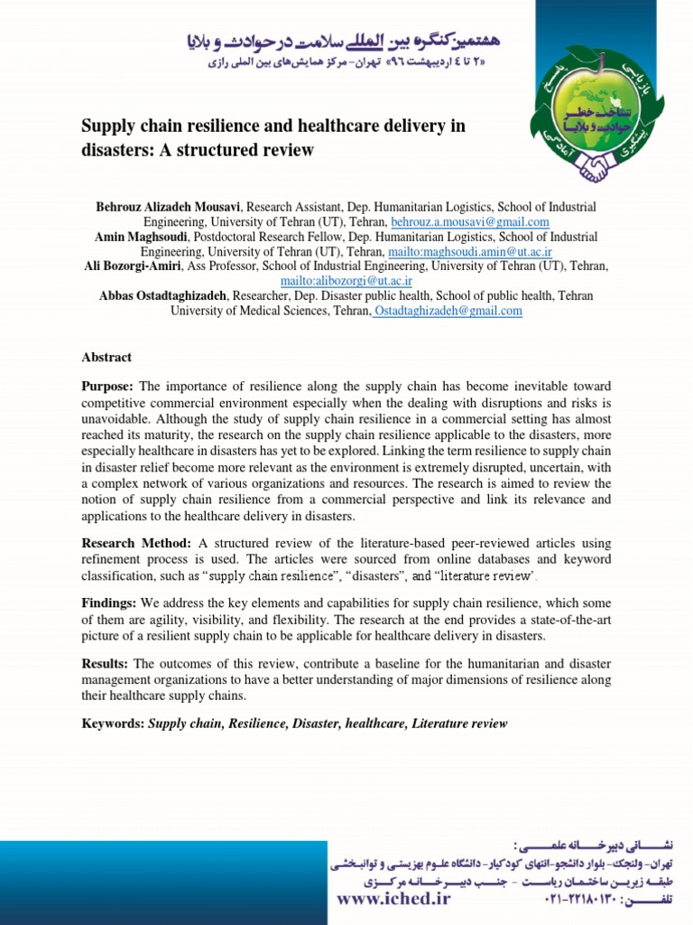 Supply Chain Resilience in Healthcare Disasters | PDF | Supply Chain ...
