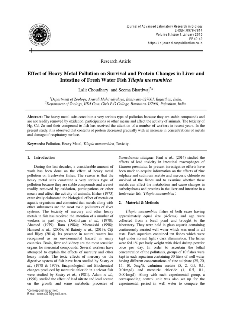Effect of Heavy Metal Pollution On Survival and Protein Changes in ...