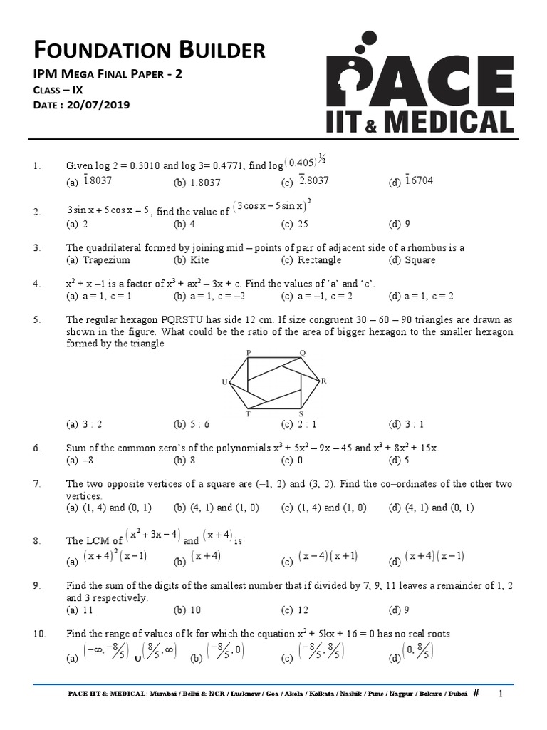 IPM Mega Final Paper Class IX | PDF | Classical Geometry | Euclidean ...