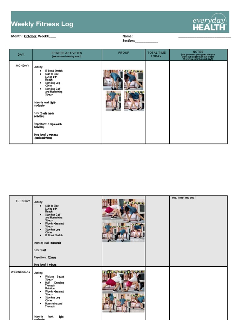 Weekly Fitness Log for October | PDF | Sports