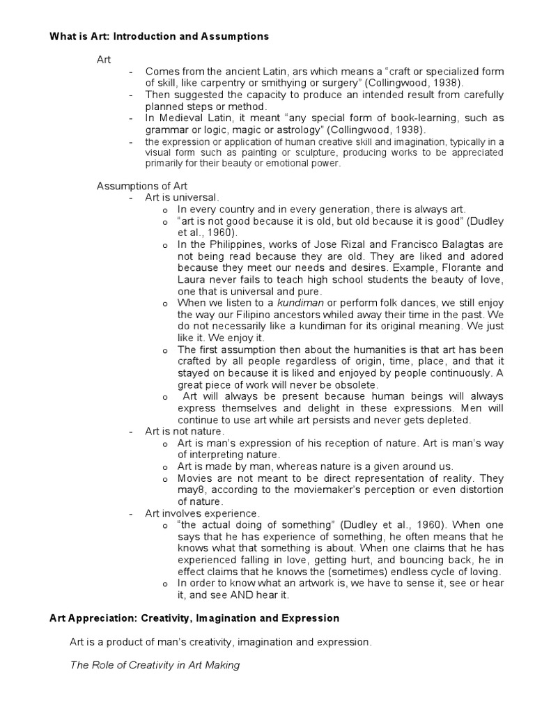 What Is Art: Introduction and Assumptions: The Role of Creativity in ...