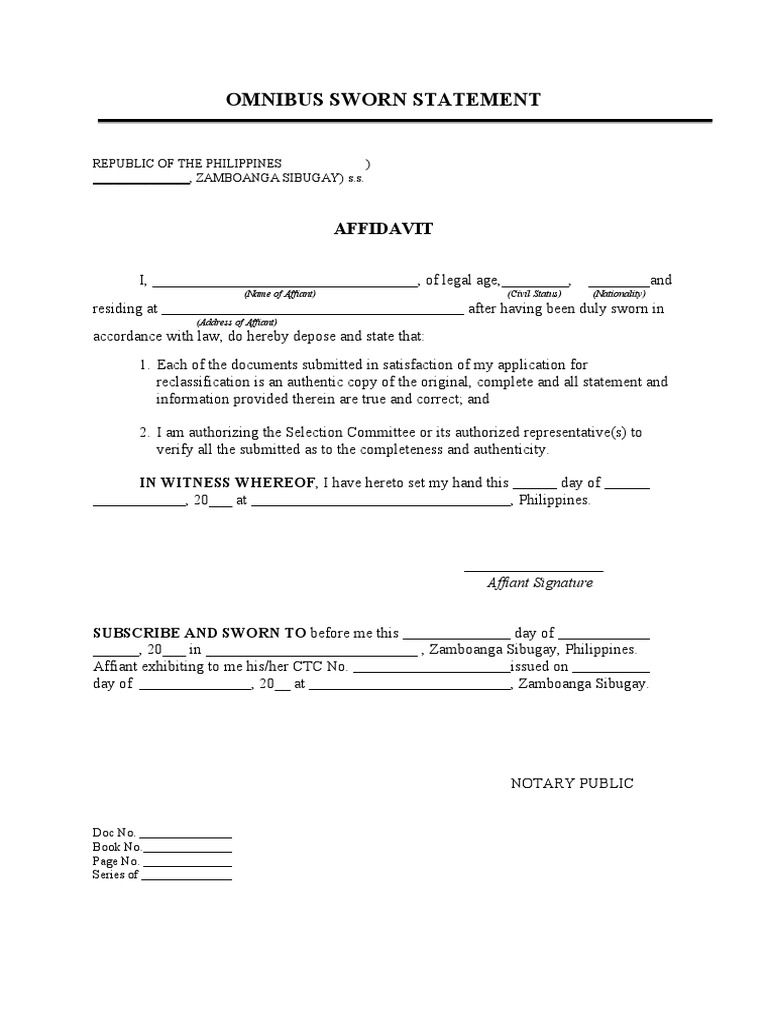Omnibus Sworn Statement Affidavit PDF