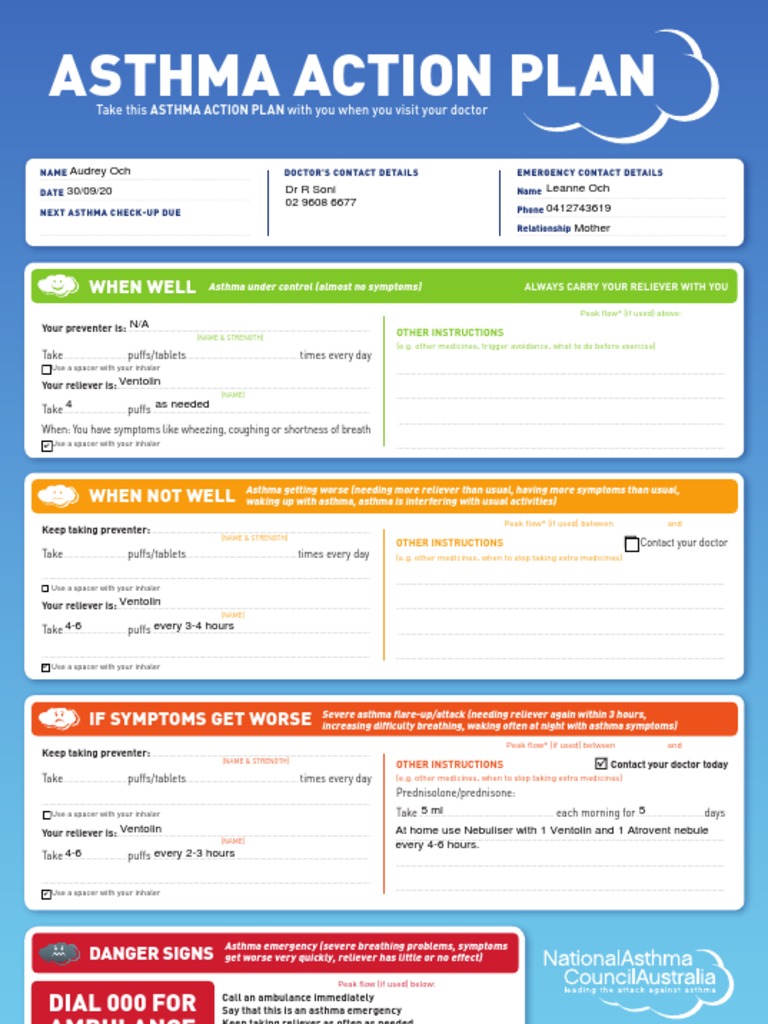 Asthma Action Plan: Dial 000 For Ambulance | PDF | Epinephrine ...