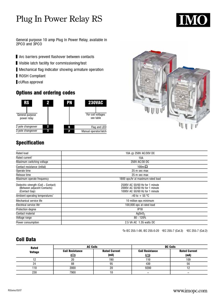 10A Plug In Power Relay Specifications | PDF | Relay | Alternating Current
