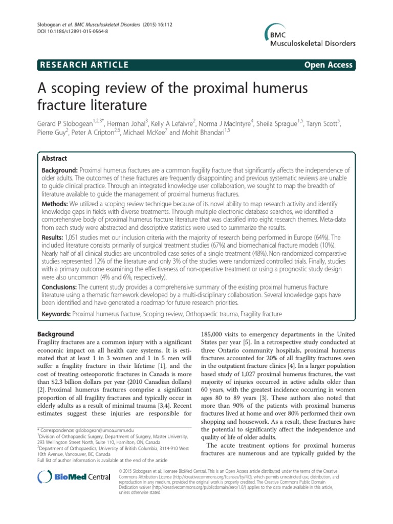 A Scoping Review of The Proximal Humerus Fracture Literature | PDF ...
