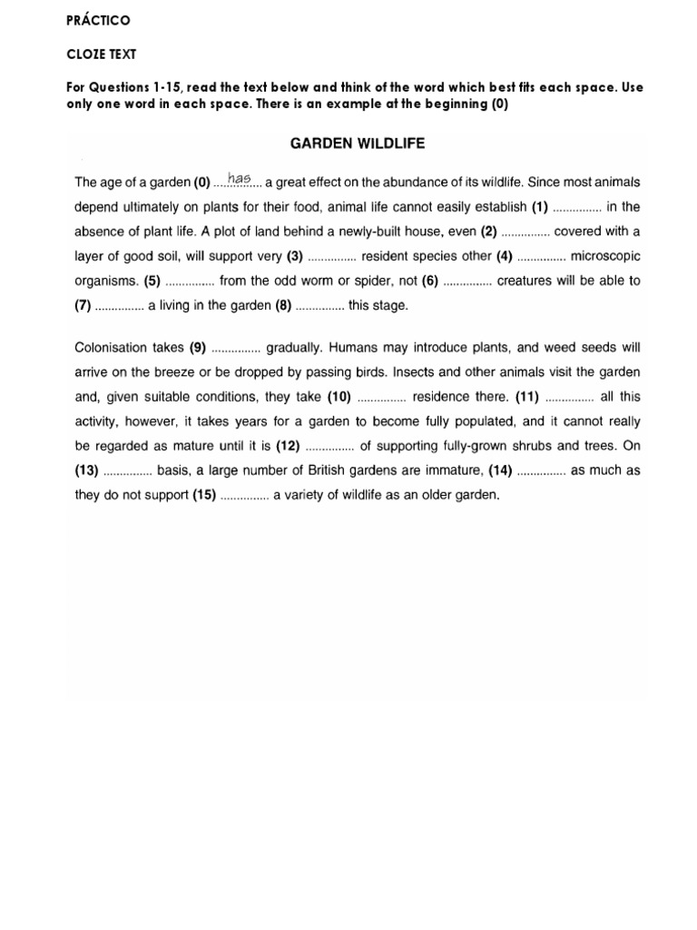CLOZE TEXT I - Garden Wildlife PDF | PDF