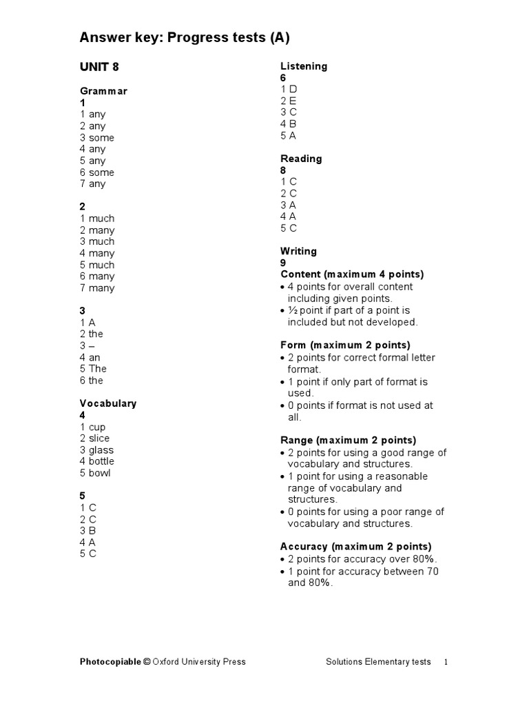 Answer Key: Progress Tests (A) : Unit 8 | PDF | Applied Linguistics ...