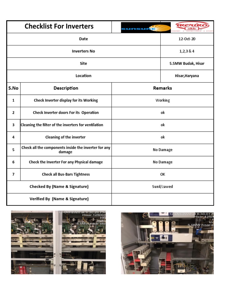 Inverter and Panel Maintenance Checklist | PDF | Electrical Components ...