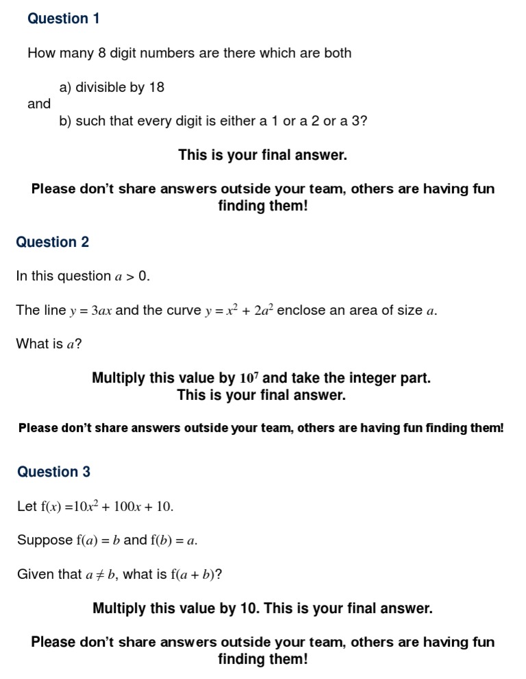 Ritangle 2018 Questions | PDF | Area | Numbers