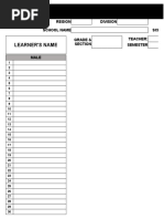 Input Data Sheet For SHS E-Class Record: Region Division School Name School Id Teacher: Semester Male Grade & Section