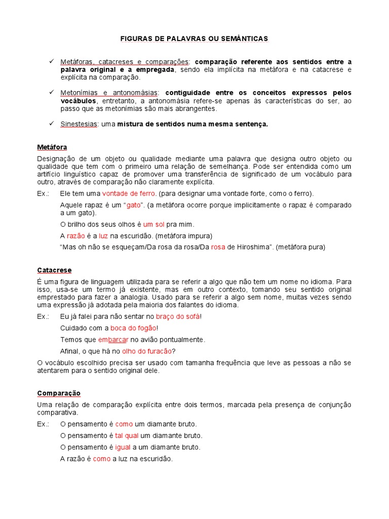 Figuras de Palavras Ou Semânticas | PDF | Metáfora | Linguagem natural