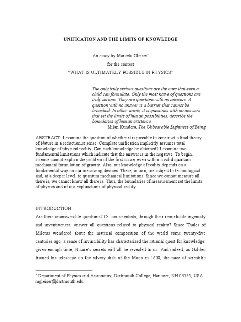 Limits of Knowledge in Physics Unification | PDF | Quantum Mechanics ...