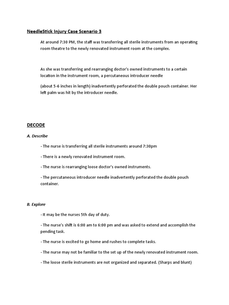 Needle Stick Injury Case PDF Nursing Health Sciences