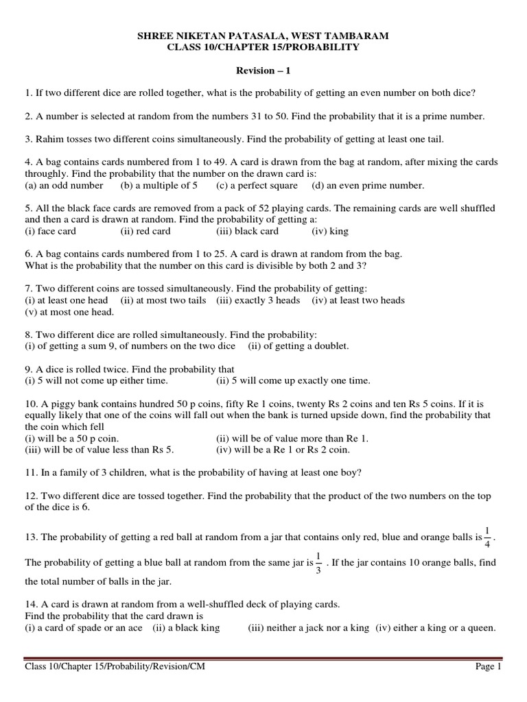 Class 10 Probability Revision Notes | PDF | Probability | Mathematical ...