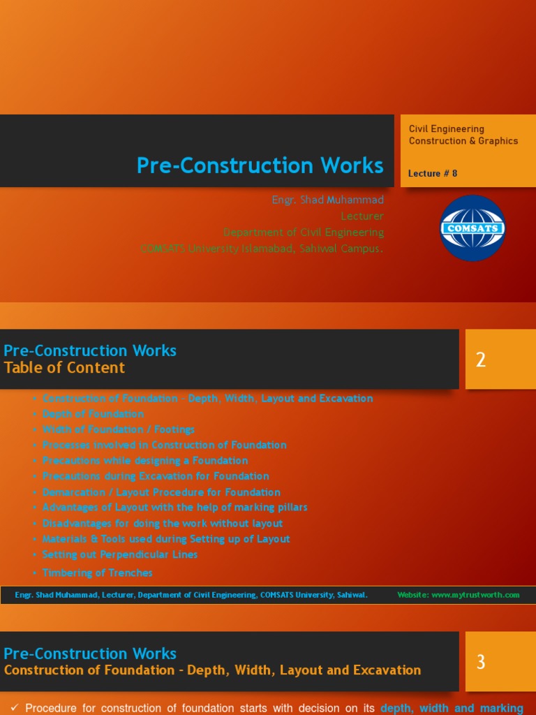 Lecture 8 Pre Construction Site Works PDF Surveying Foundation