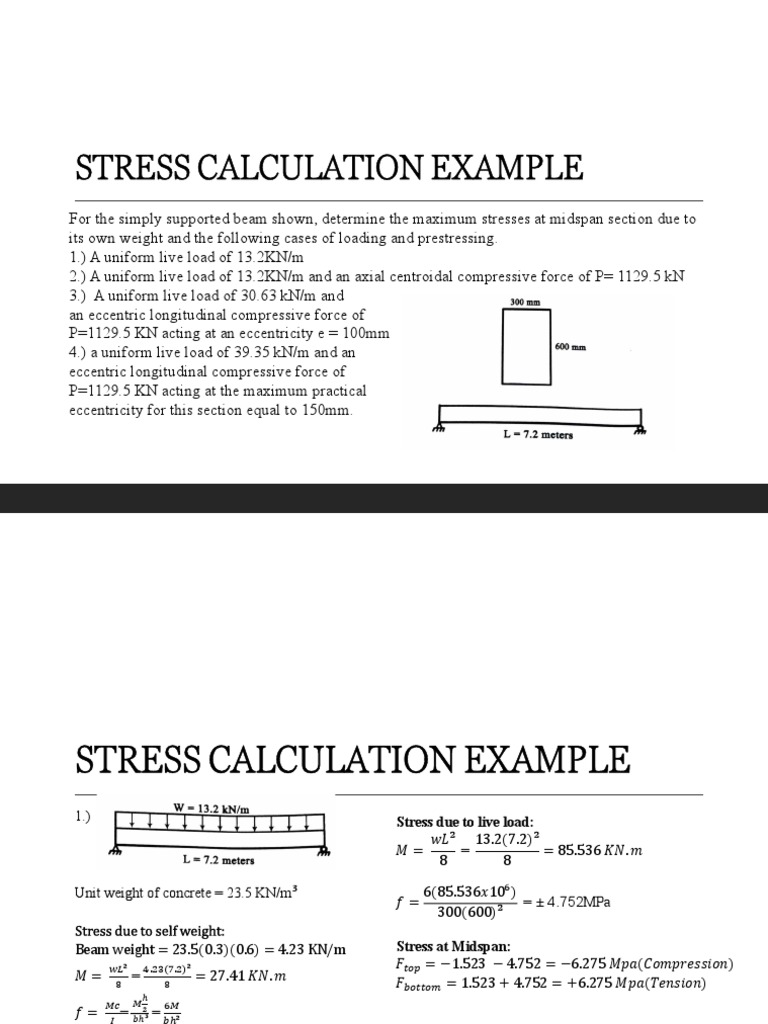Stress Calculation PDF | PDF | Stress (Mechanics) | Beam (Structure)