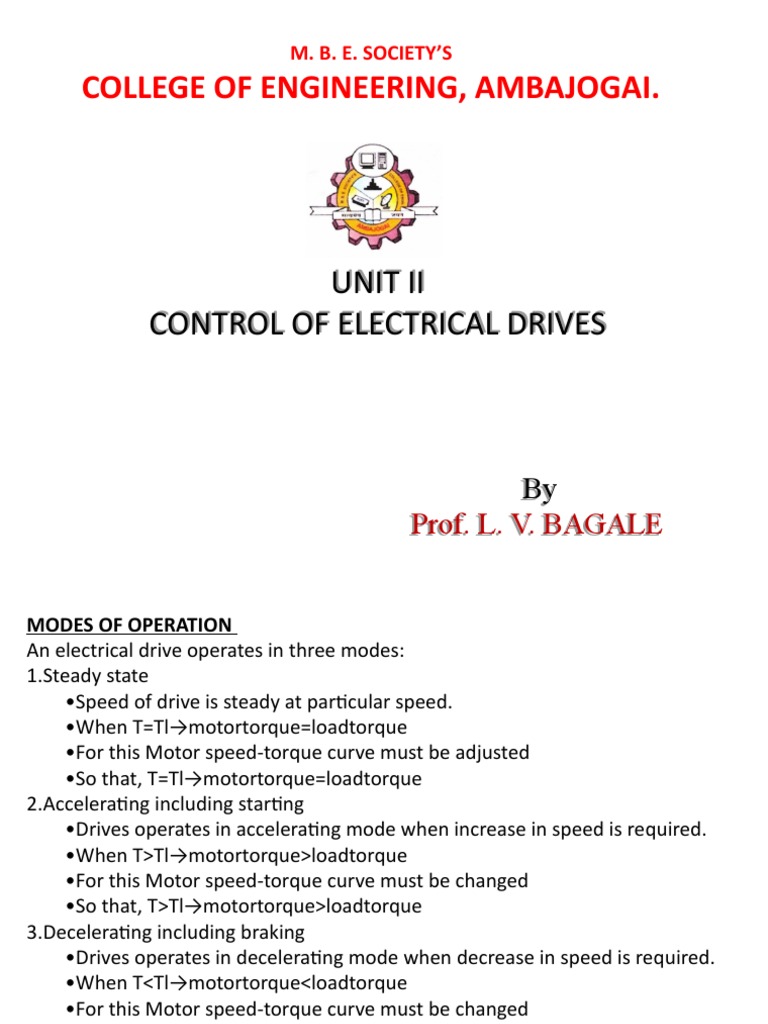 College of Engineering, Ambajogai. Unit Ii Control of Electrical