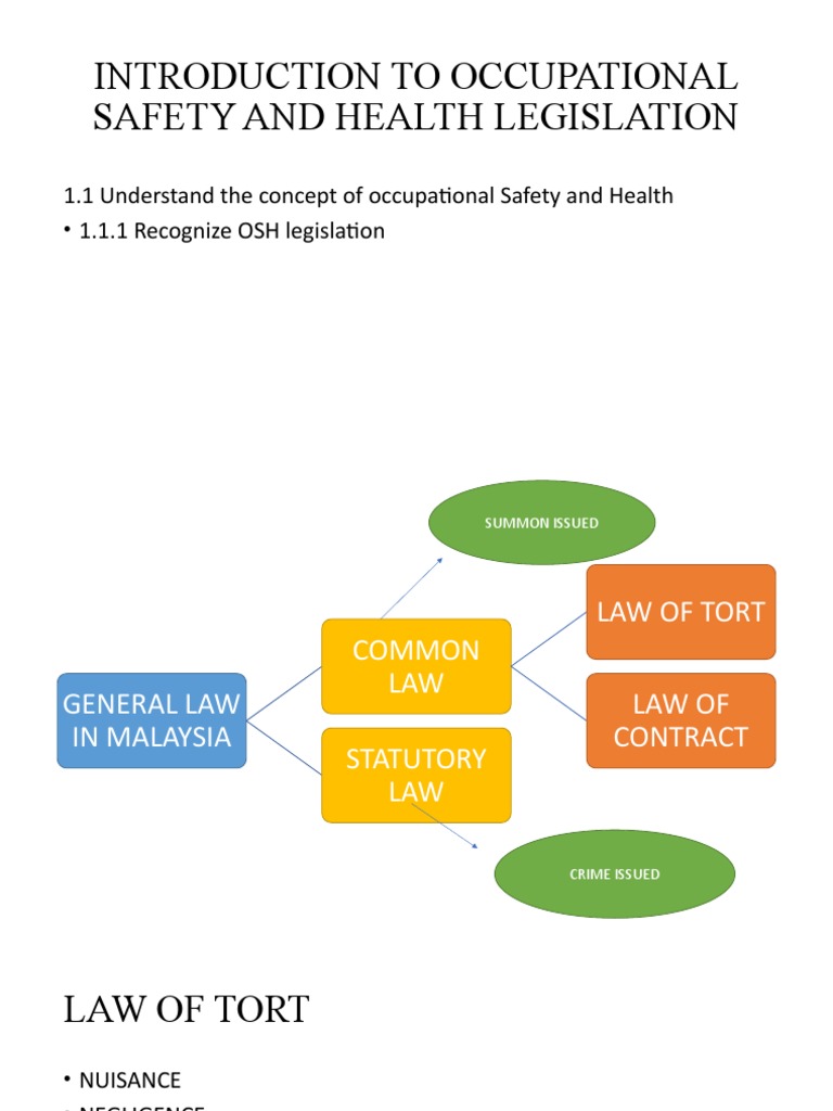 Introduction To Occupational Safety and Health Legislation PDF Tort