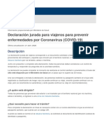 Declaración Jurada para Viajeros para Prevenir Enfermedades Por Coronavirus (COVID-19)