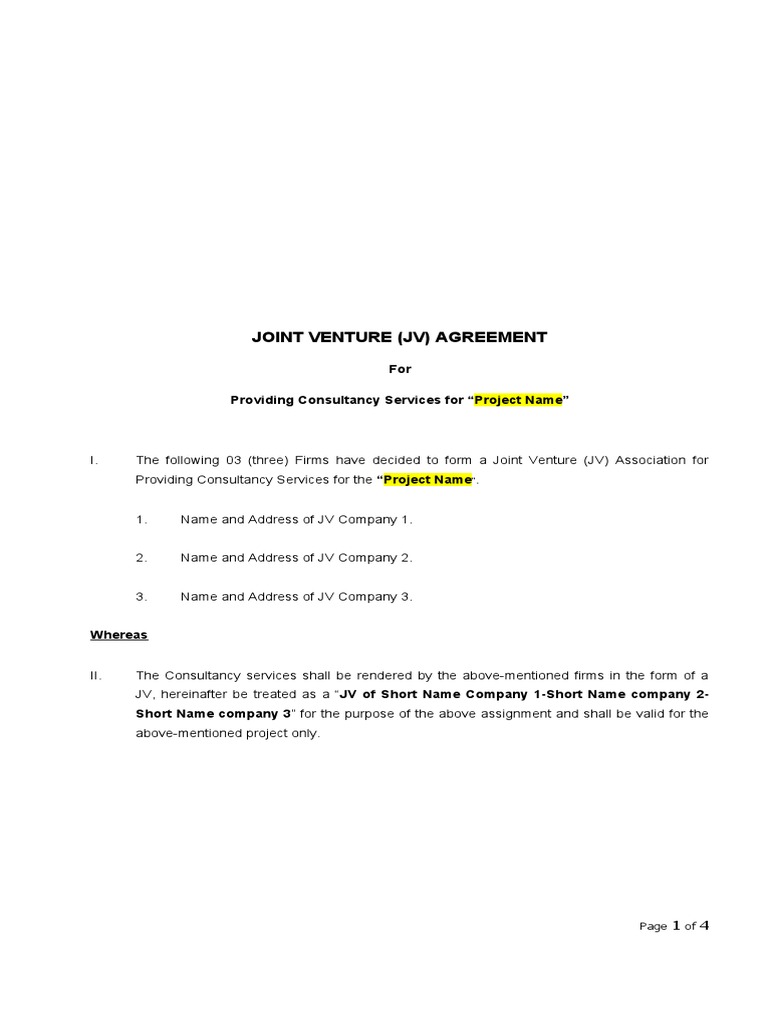 Joint Venture (JV) Agreement: For Providing Consultancy Services For