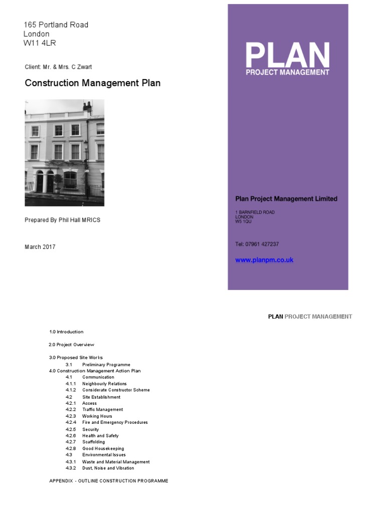 Construction Management Plan for 165 Portland Road | PDF | Fire Safety ...