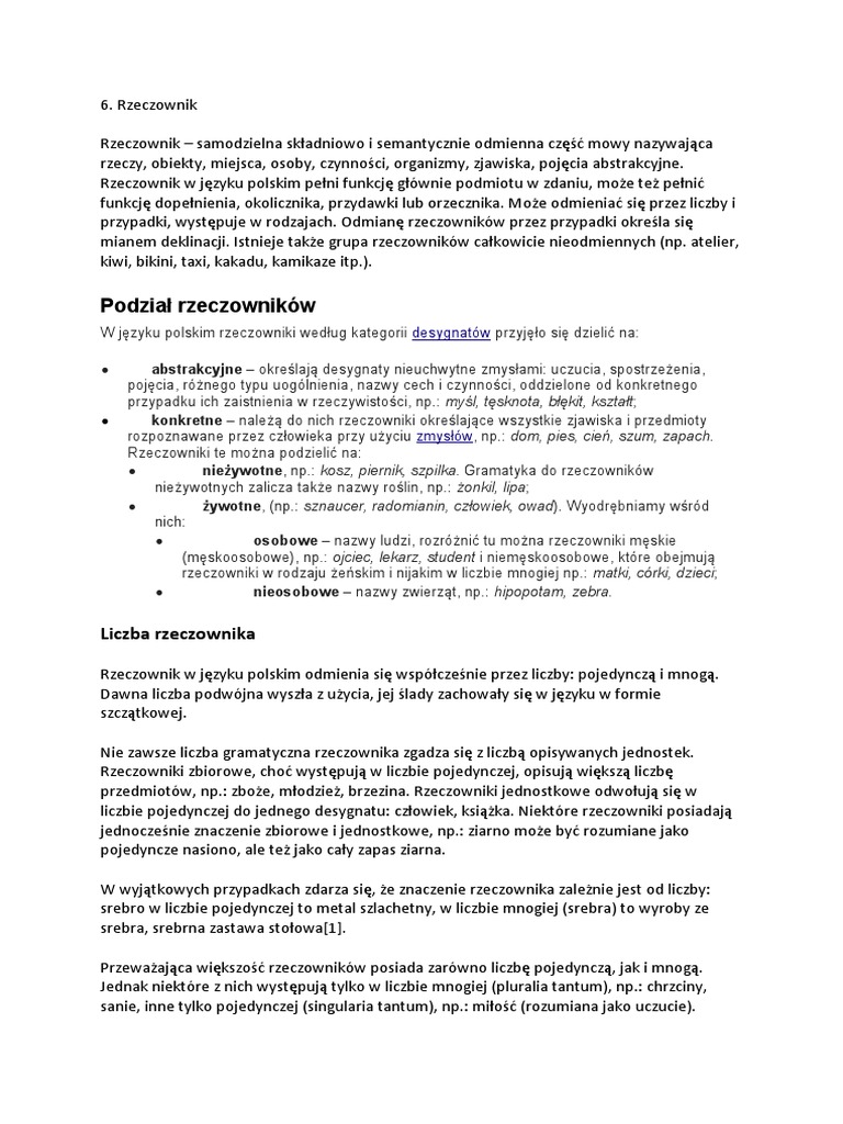 Mini Sprawdzian Rzeczownik Klasa 5
