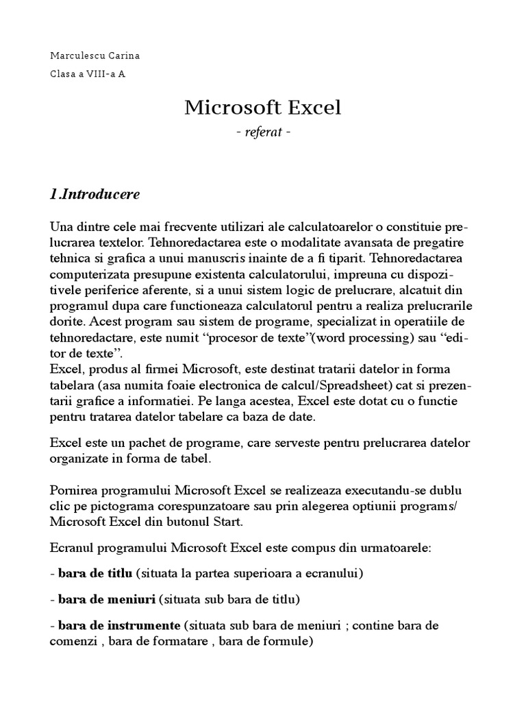 Referat Microsoft Excel | PDF