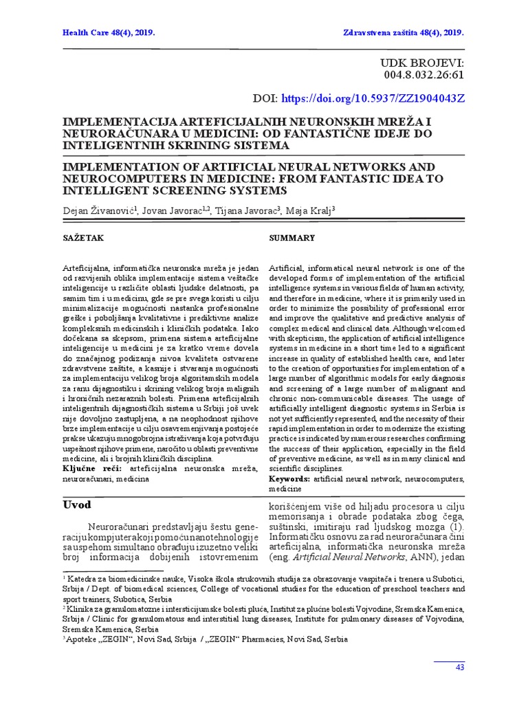 Implementacija Arteficijalnih Neuronskih Mreža | PDF