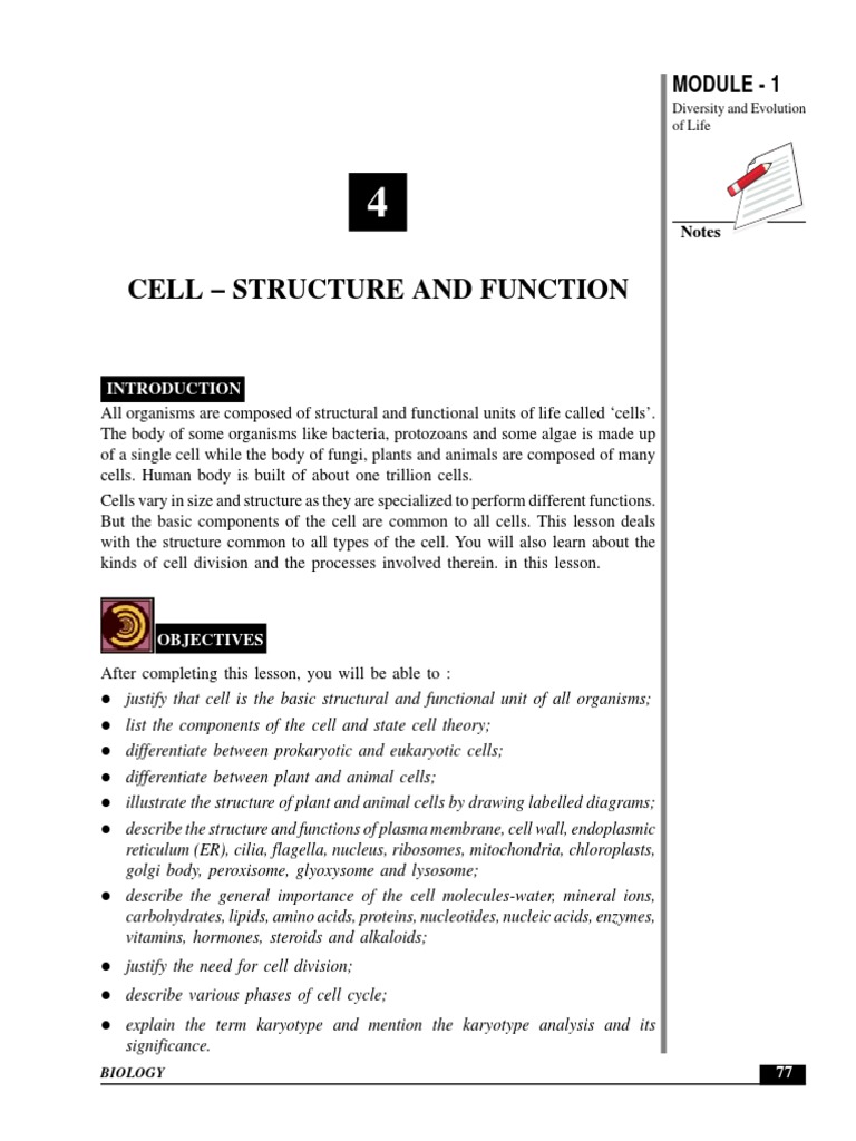 Cell - Structure and Function: Module - 1 | PDF | Cell (Biology) | Cell ...