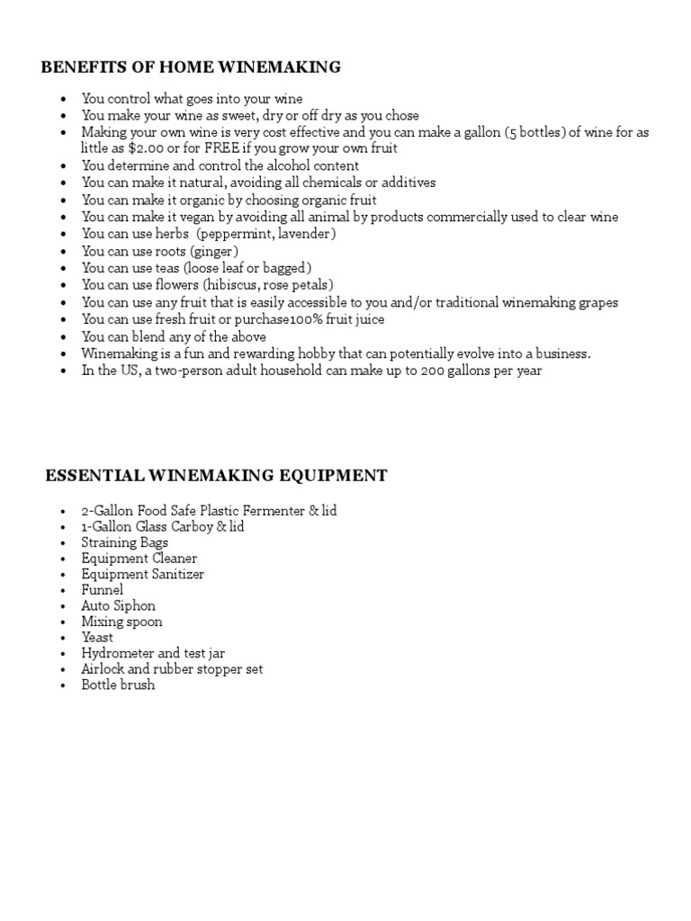 Home Winemaking Benefits PDF Winemaking Fermentation In Winemaking