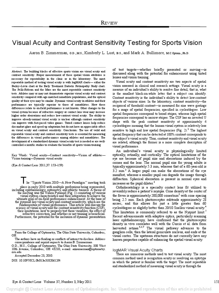 Visua Lacuity and Contrast Sensitivity Testing | PDF | Visual Acuity ...