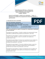 Guia de actividades y Rúbrica de evaluación - Tarea 4 - Solución de modelos de programación lineal de decisión y optimización