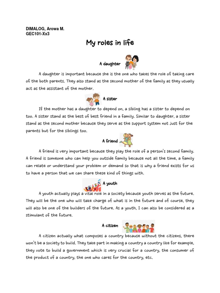 My Roles in Life: Family and Society | PDF