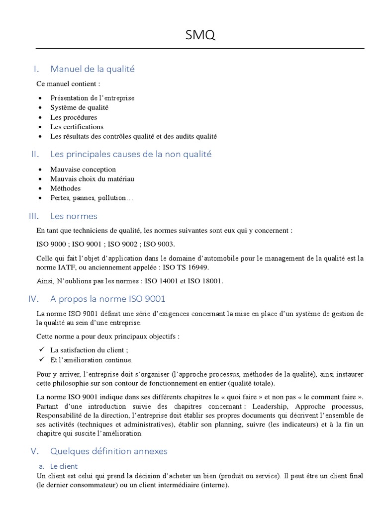 Manuel de Qualité et Normes ISO 9001 | PDF | Management de la qualité ...