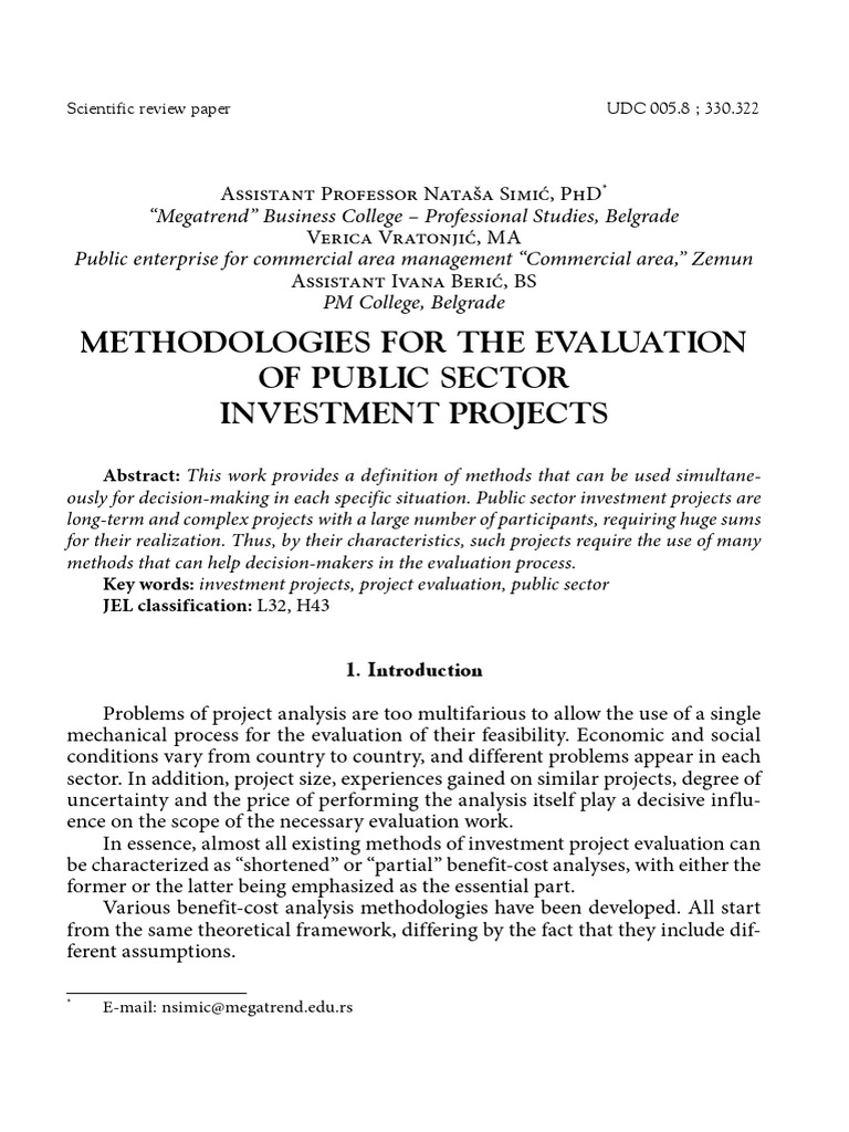 Methodology For Project Evaluation PDF | PDF | Value (Economics) | Cost ...