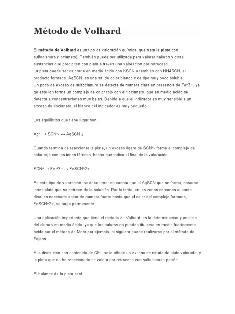 Método de Volhard PDF Química analítica Química Física