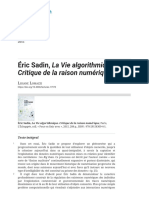 Éric Sadin, La Vie Algorithmique. Critique de La Raison Numérique