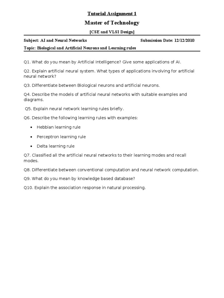 Master of Technology: Tutorial Assignment 1 | PDF